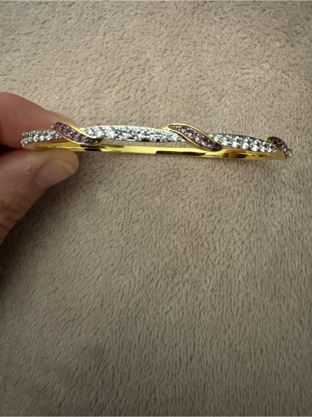 Fashion Jewelry Gold-Tone Crystal Twist Bangle - Pink & White